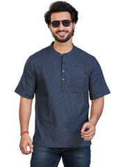 Cotton Short Kurta Half Sleeves for Men - Navy Blue | SHAVPRBLU3