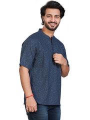 Cotton Short Kurta Half Sleeves for Men - Navy Blue | SHAVPRBLU3