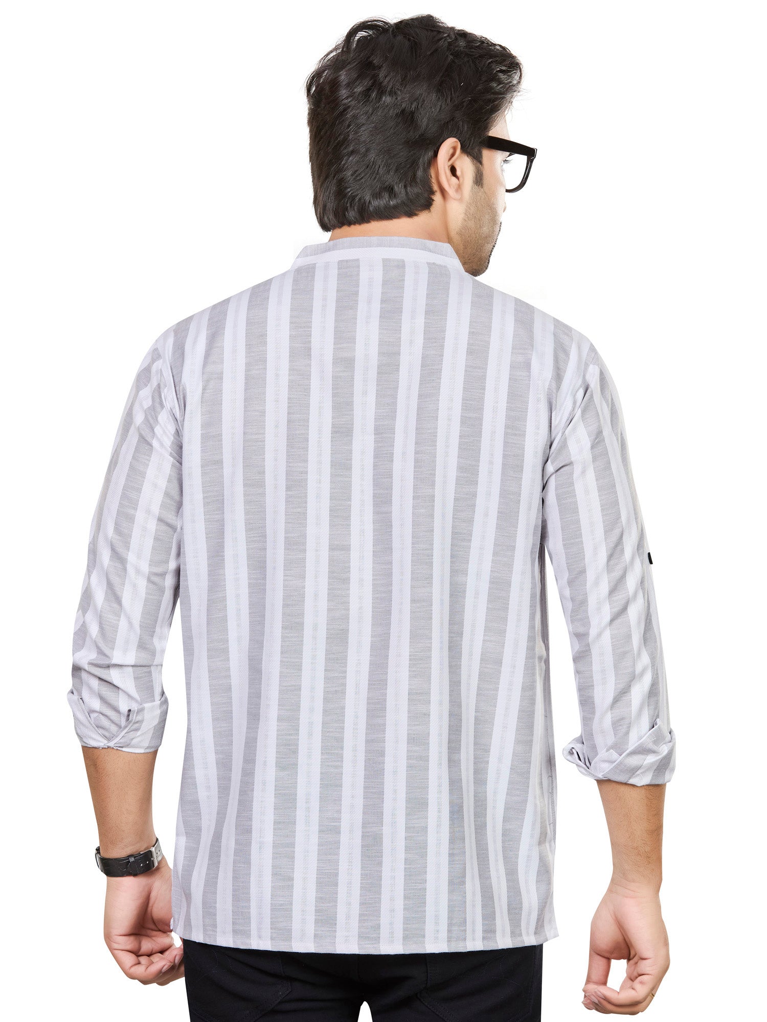 Cotton Short Kurta for Men - White | SKRTPSGRY3 | DesiQlo