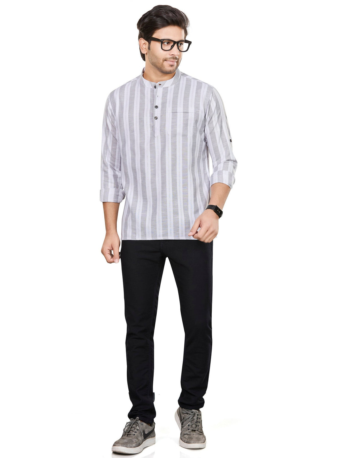Cotton Short Kurta for Men - White | SKRTPSGRY3