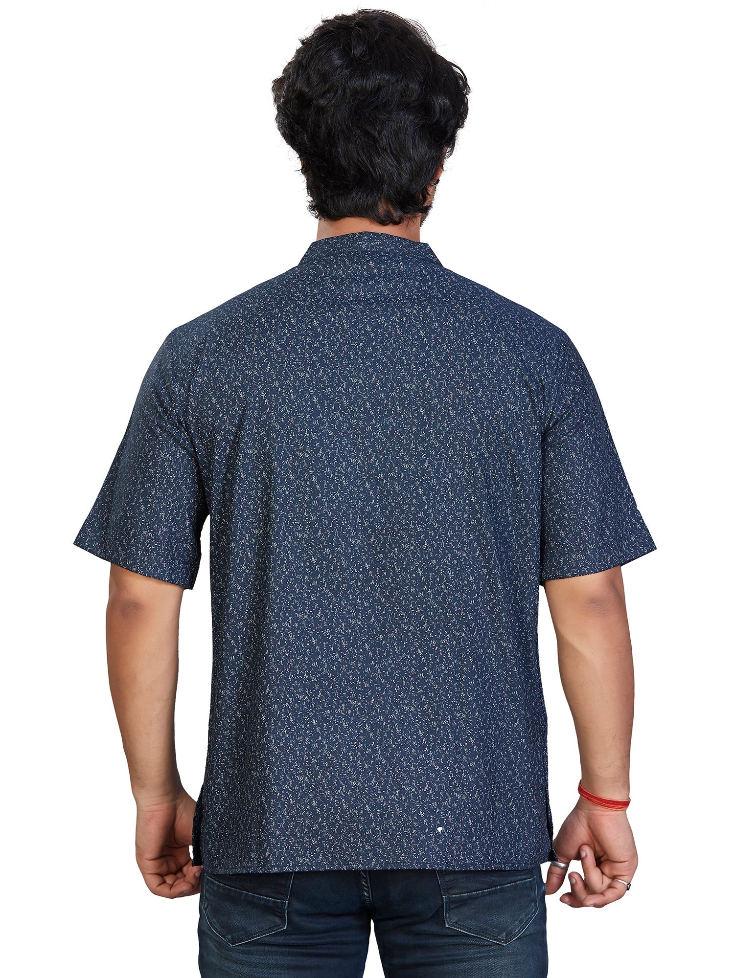 Cotton Short Kurta Half Sleeves for Men - Navy Blue | SHAVPRBLU3 | DesiQlo