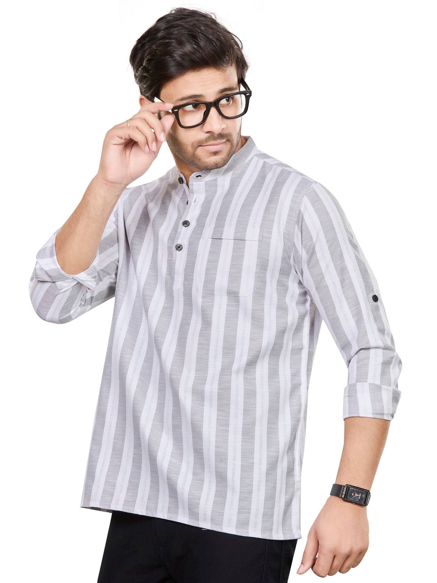 Cotton Short Kurta for Men - White | SKRTPSGRY3 | DesiQlo