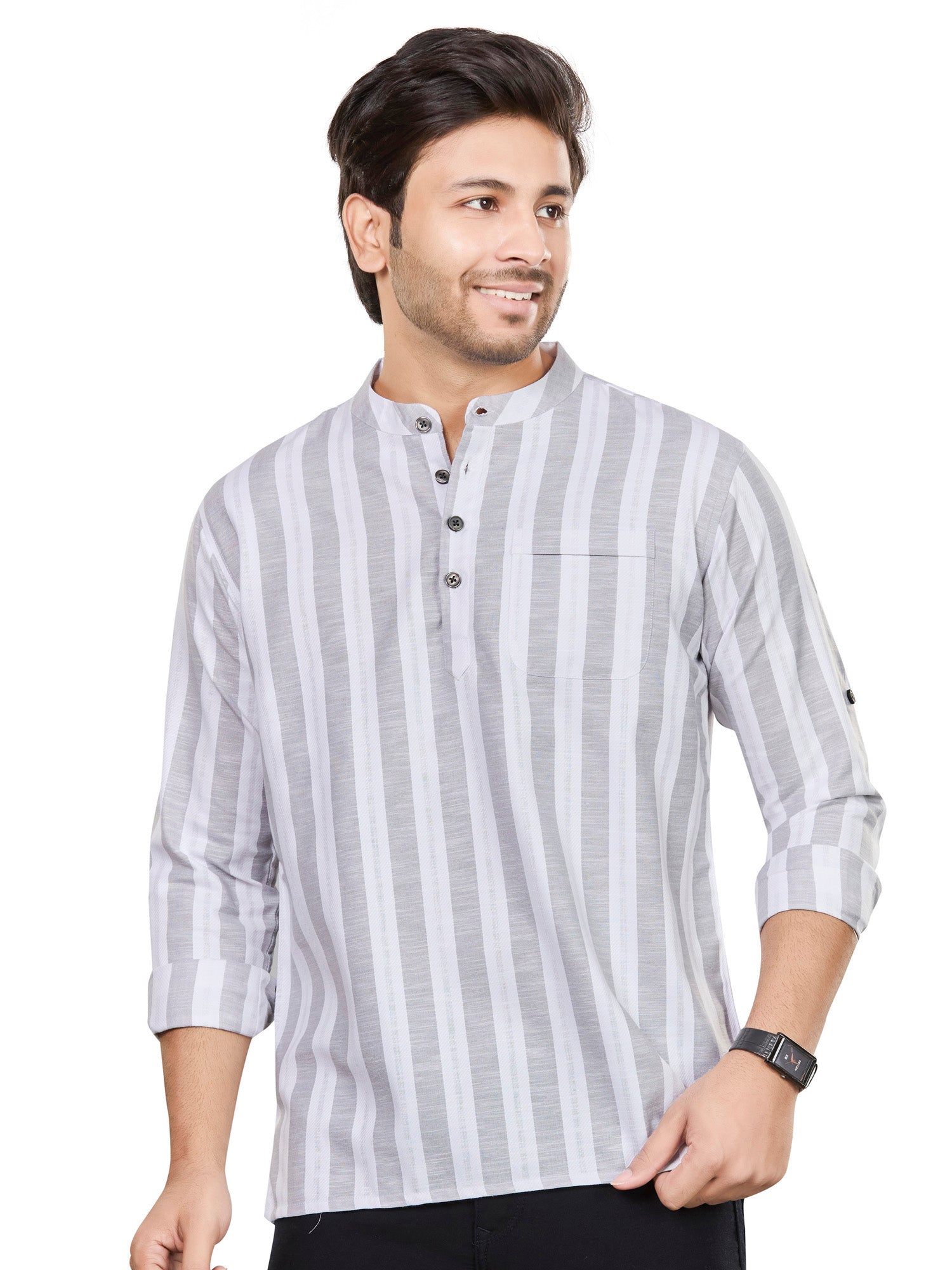 Cotton Short Kurta for Men - White | SKRTPSGRY3 | DesiQlo