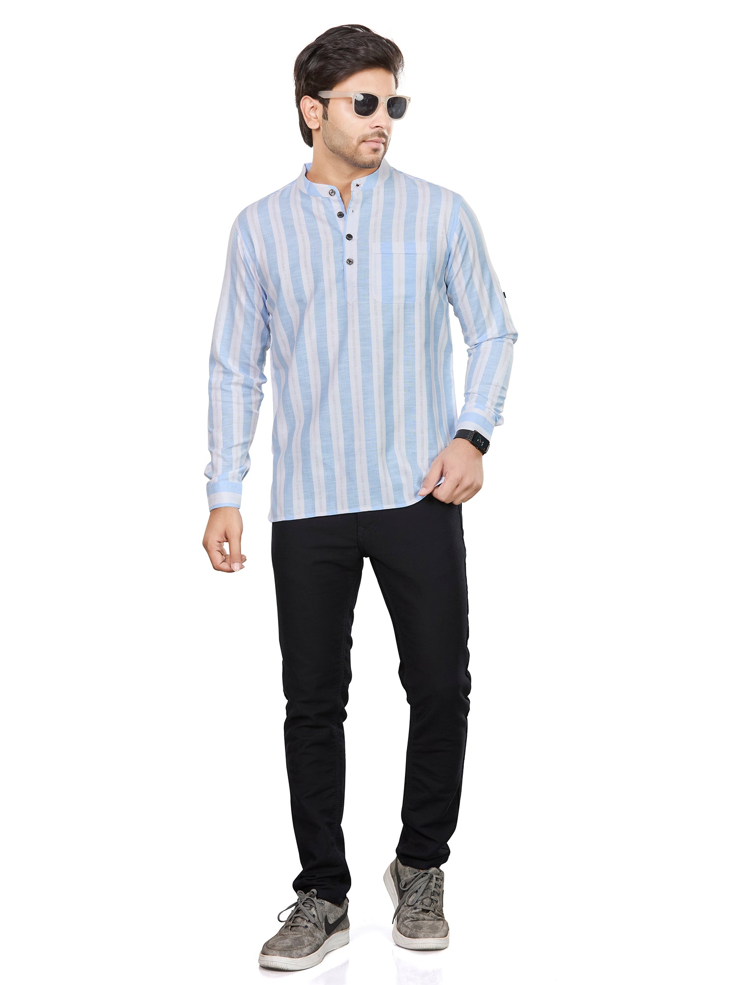 Cotton Short Kurta for Men - White | SKRTPSWBLU | DesiQlo