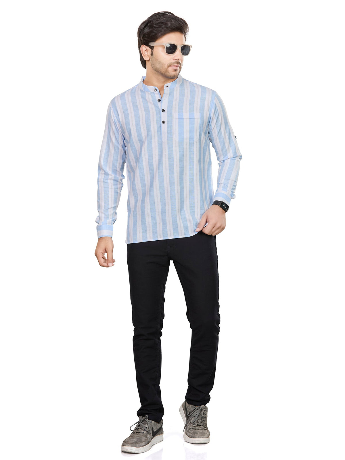 Cotton Short Kurta for Men - White | SKRTPSWBLU