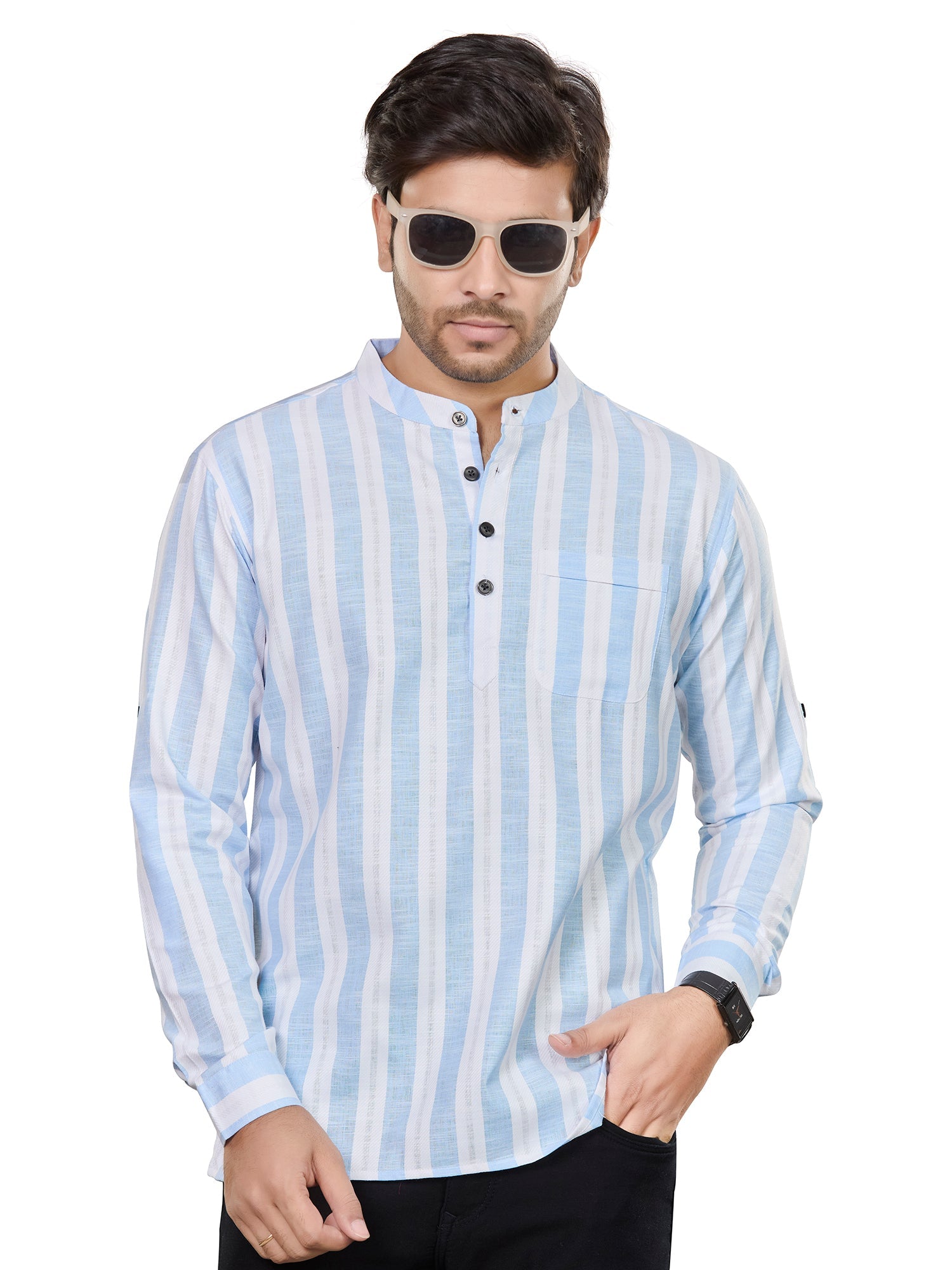 Cotton Short Kurta for Men - White | SKRTPSWBLU | DesiQlo