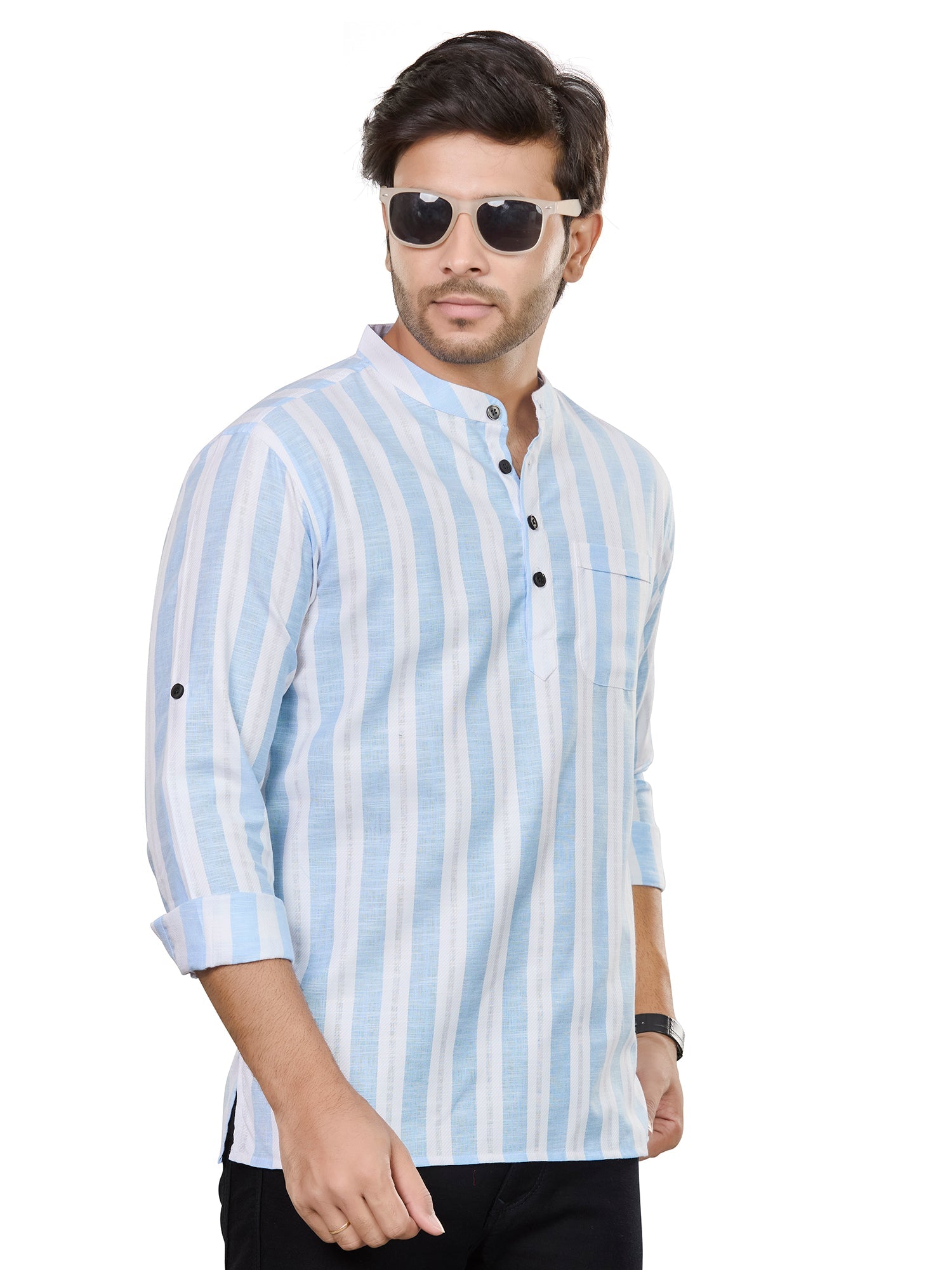 Cotton Short Kurta for Men - White | SKRTPSWBLU | DesiQlo
