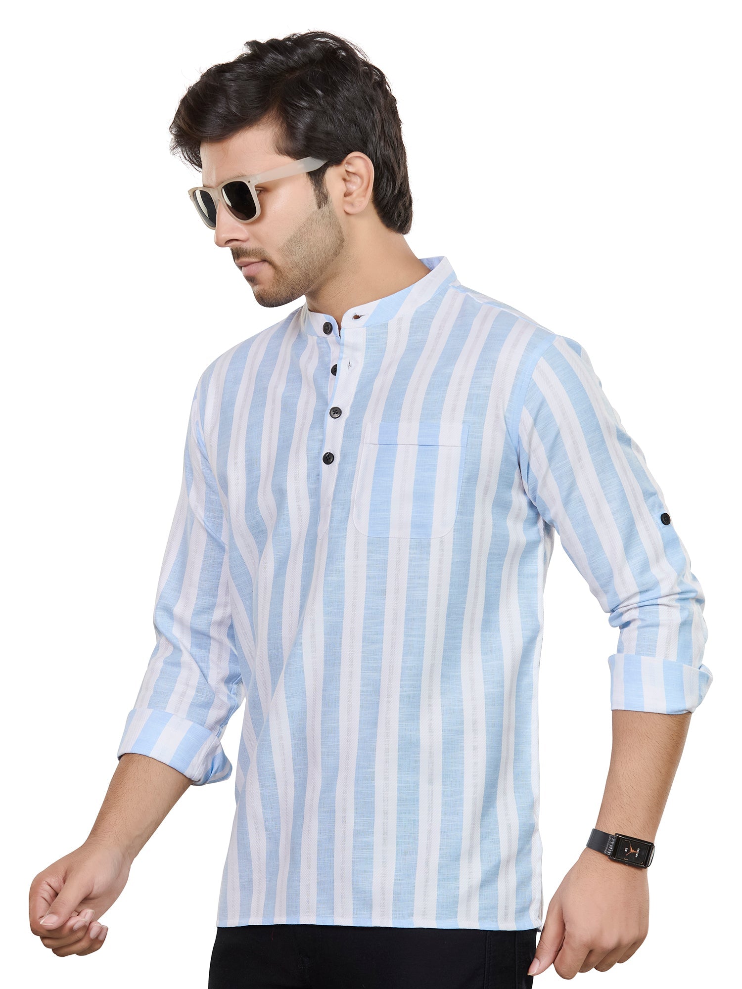 Cotton Short Kurta for Men - White | SKRTPSWBLU | DesiQlo