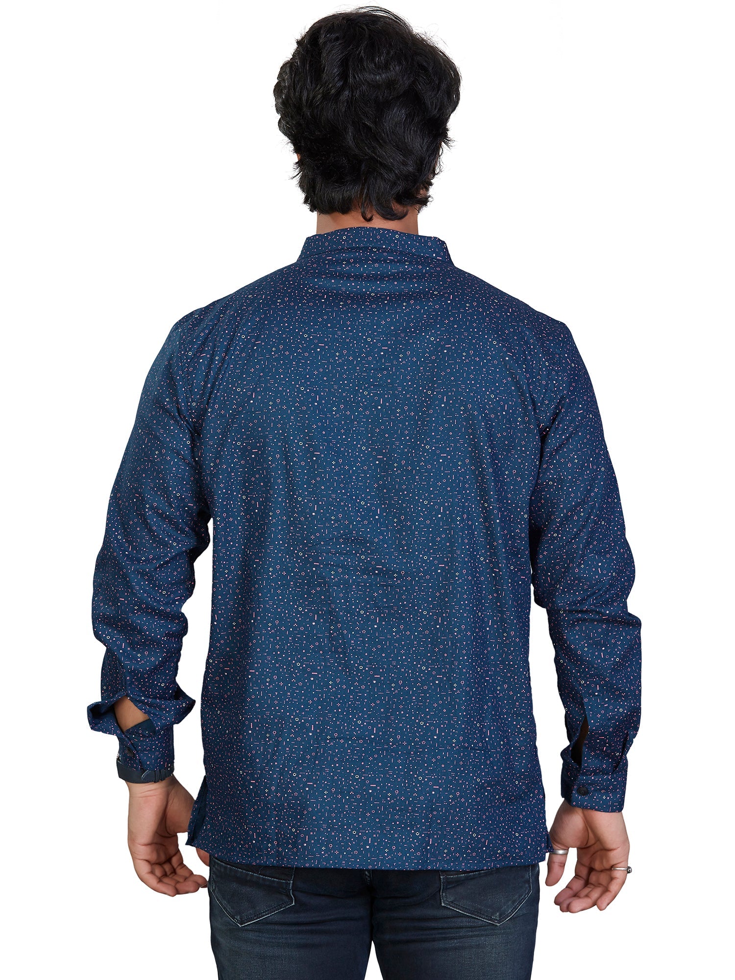 Cotton Short Kurta for Men - Navy Blue | SKAVPRNAV3 | DesiQlo