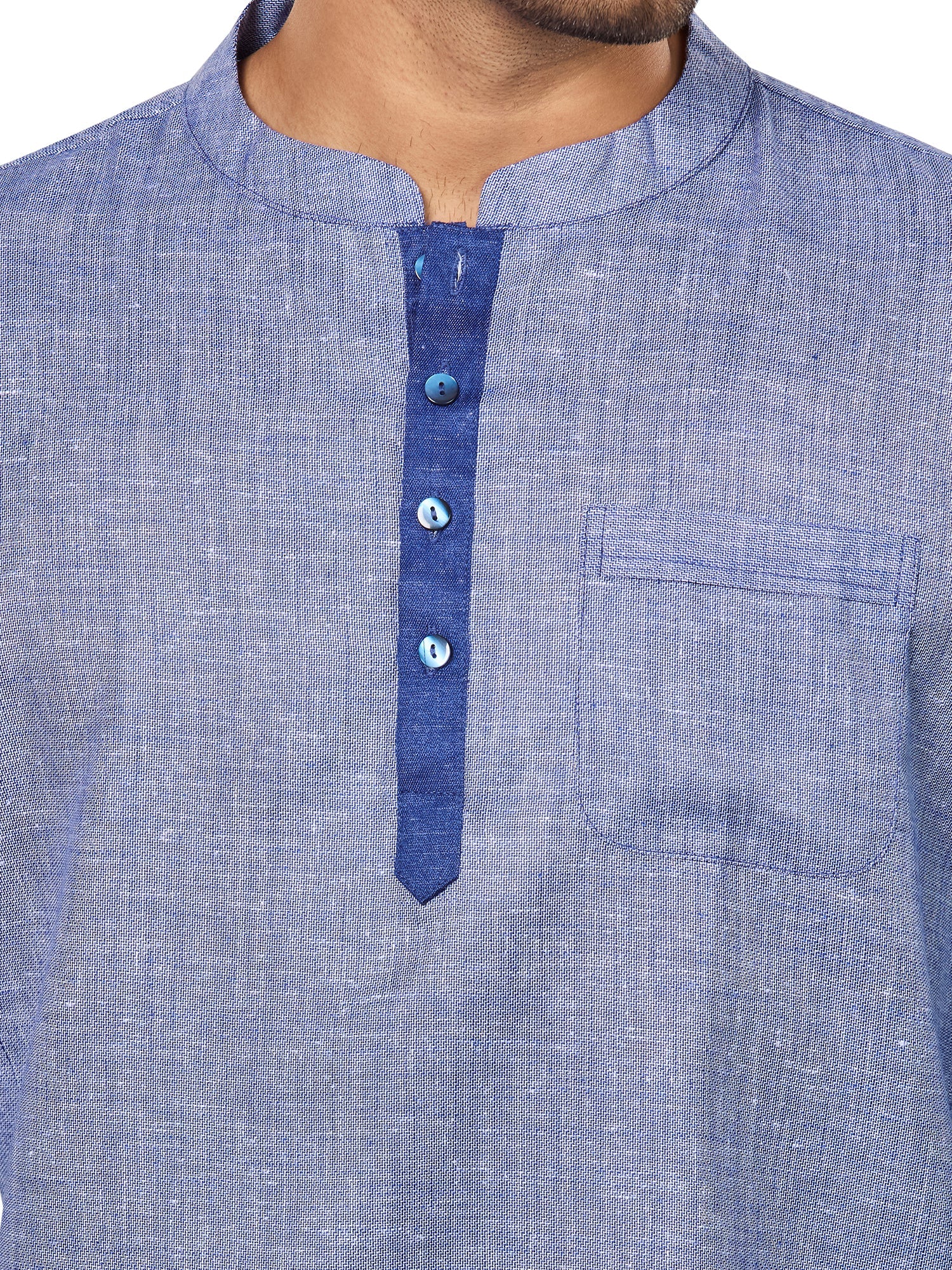 Cotton Short Kurta for Men - Blue | SKRECUFBLU | DesiQlo