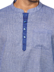 Cotton Short Kurta for Men - Blue | SKRECUFBLU