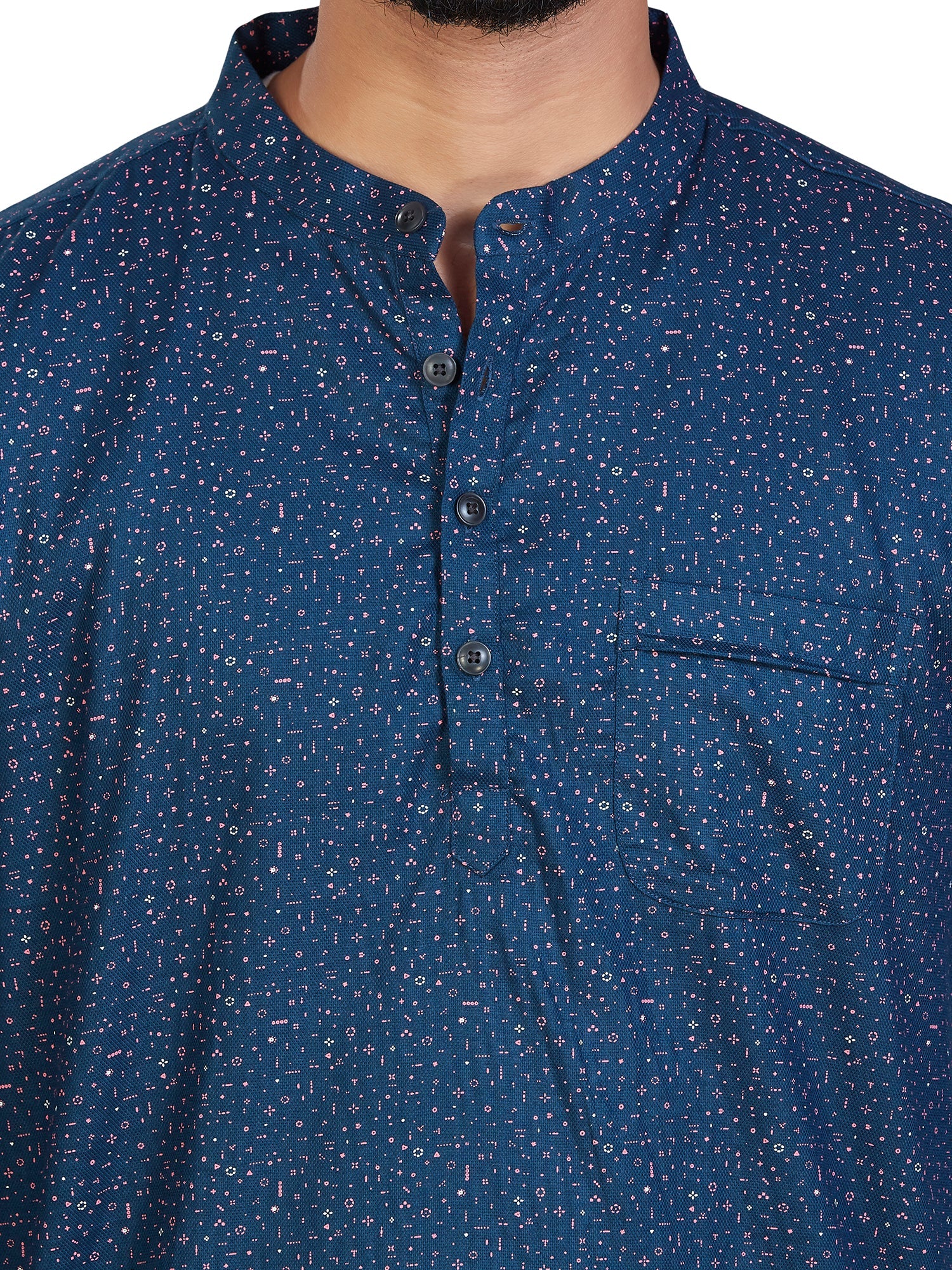 Cotton Short Kurta for Men - Navy Blue | SKAVPRNAV3 | DesiQlo