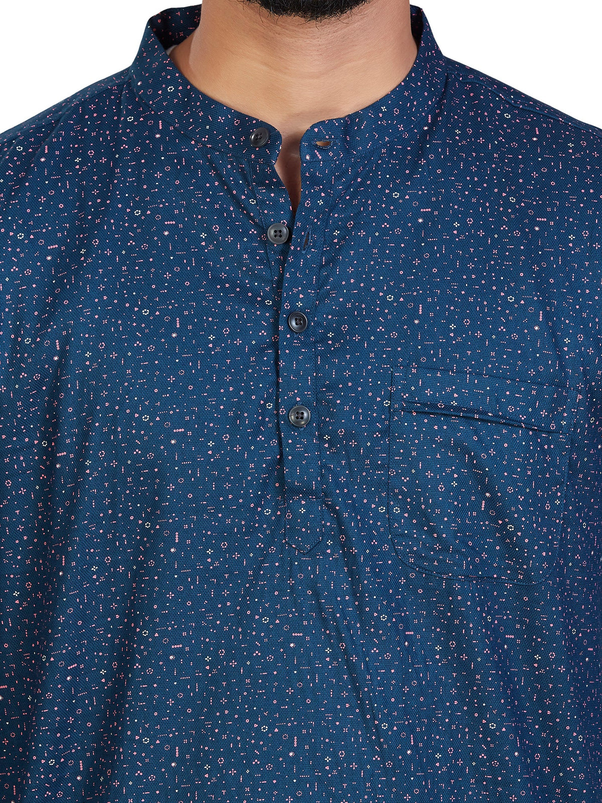 Cotton Short Kurta for Men - Navy Blue | SKAVPRNAV3