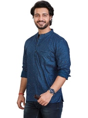 Cotton Short Kurta for Men - Navy Blue | SKAVPRNAV3