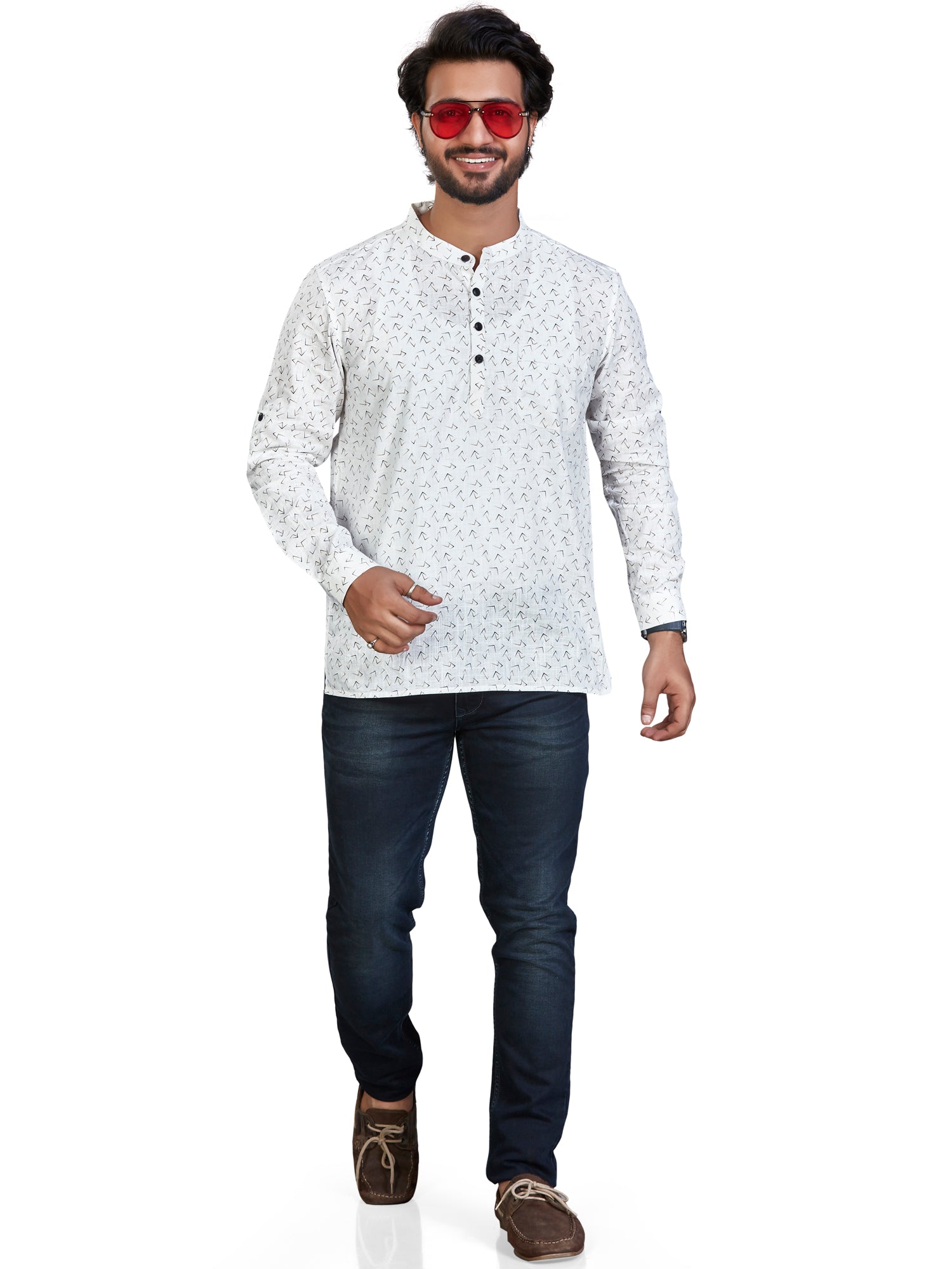 Cotton Short Kurta for Men - White | SKSRPRWBRN | DesiQlo