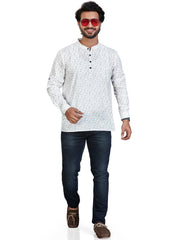 Cotton Short Kurta for Men - White | SKSRPRWBRN