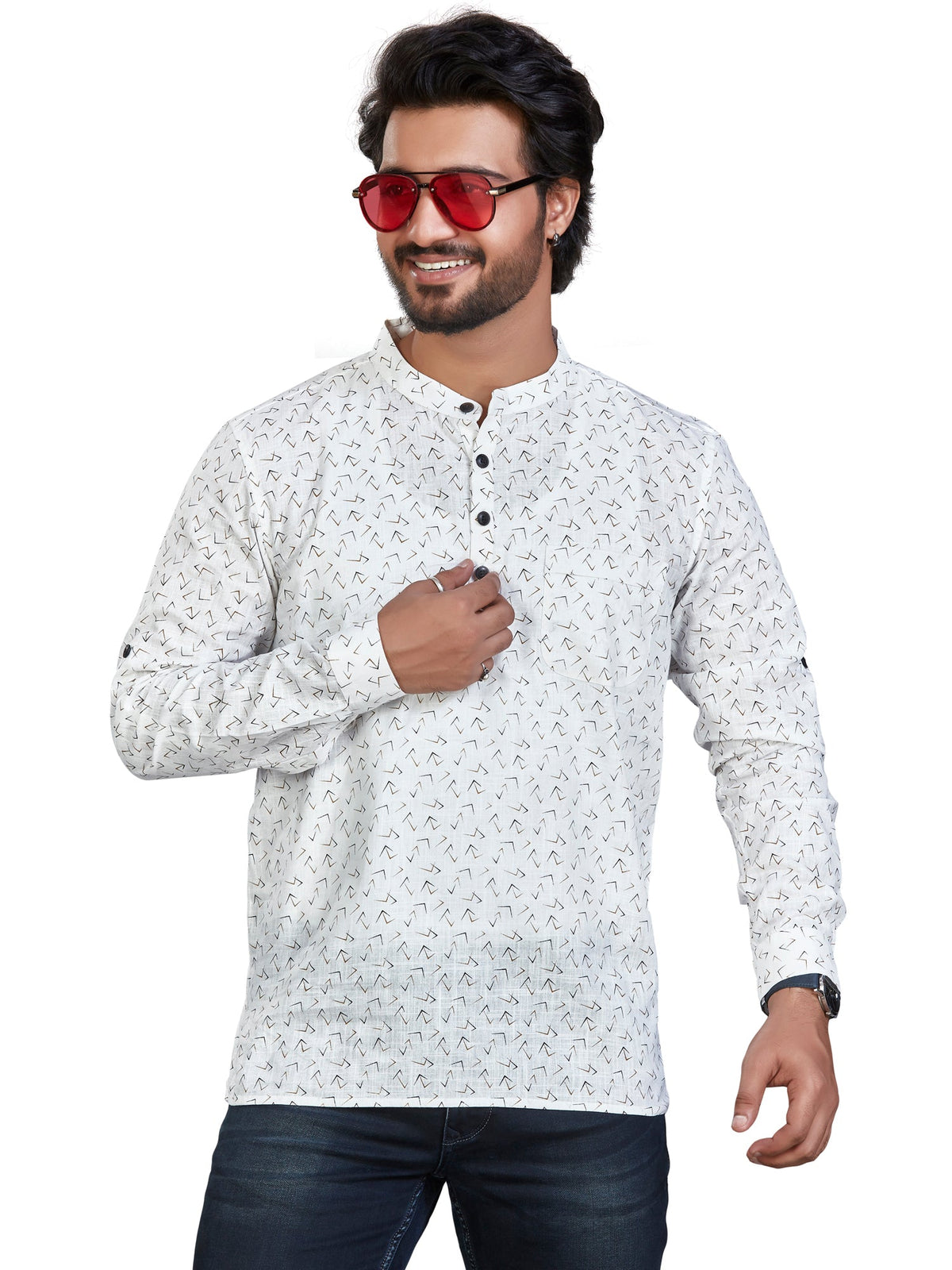 Cotton Short Kurta for Men - White | SKSRPRWBRN