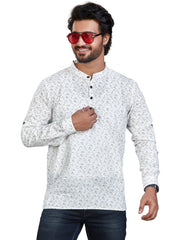 Cotton Short Kurta for Men - White | SKSRPRWBRN