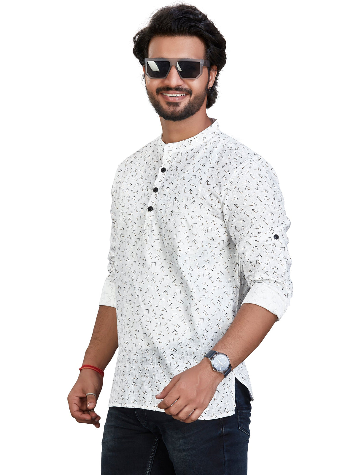 Cotton Short Kurta for Men - White | SKSRPRWBRN
