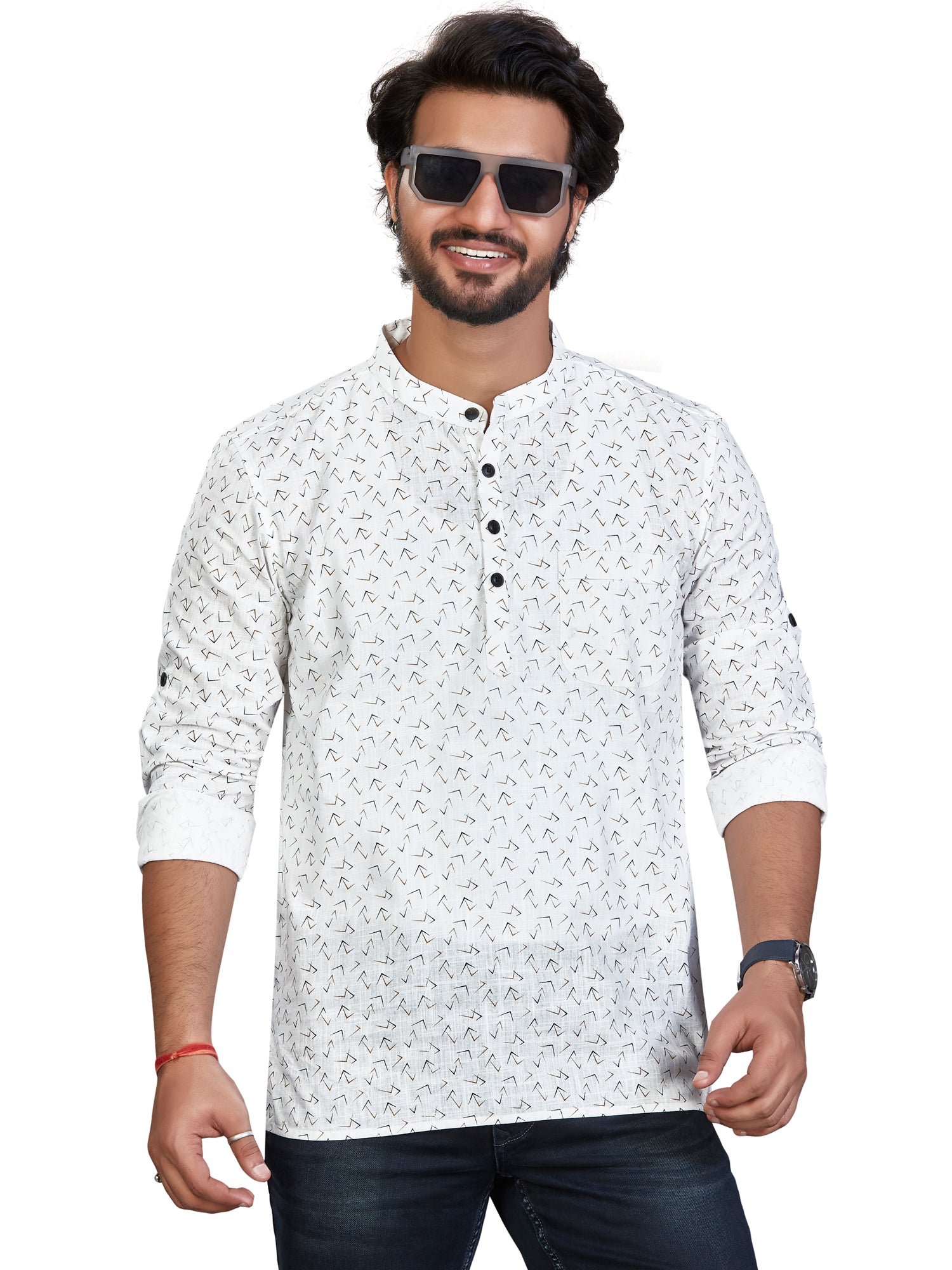Cotton Short Kurta for Men - White | SKSRPRWBRN | DesiQlo