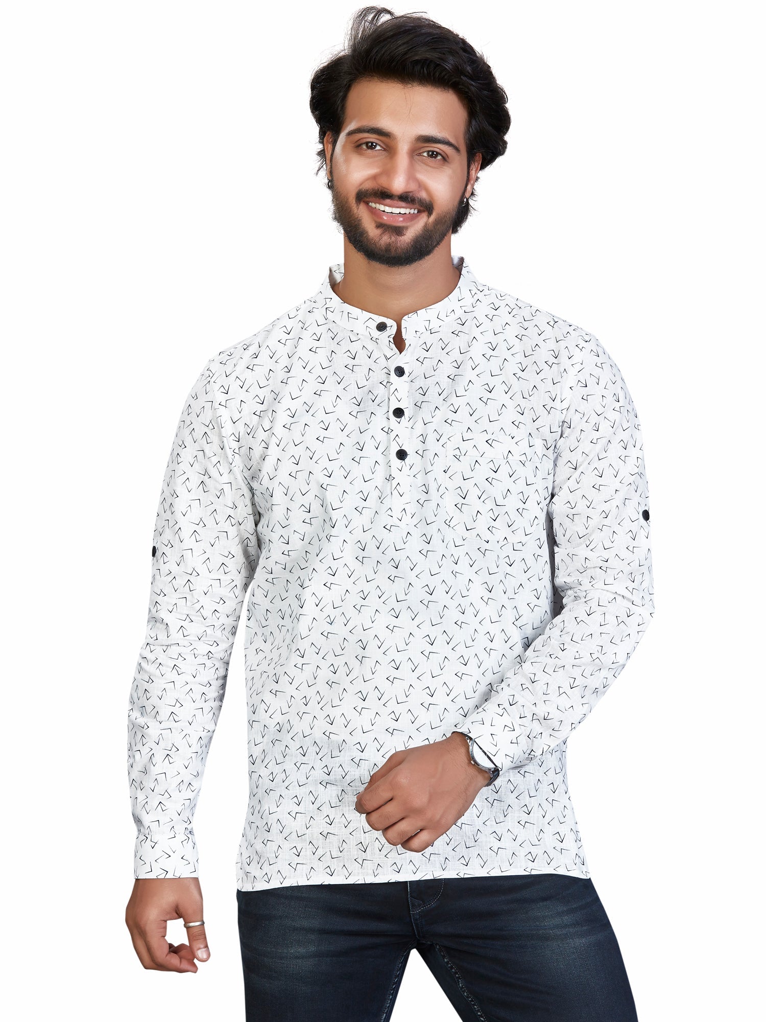 Cotton Short Kurta for Men - Multicolor | SKSRPRWBLU | DesiQlo