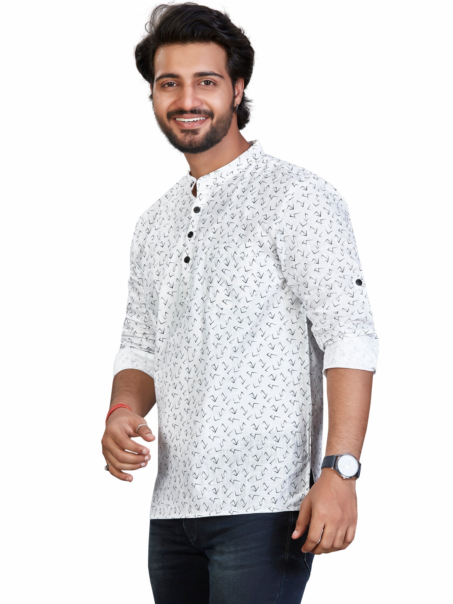 Cotton Short Kurta for Men - Multicolor | SKSRPRWBLU | DesiQlo