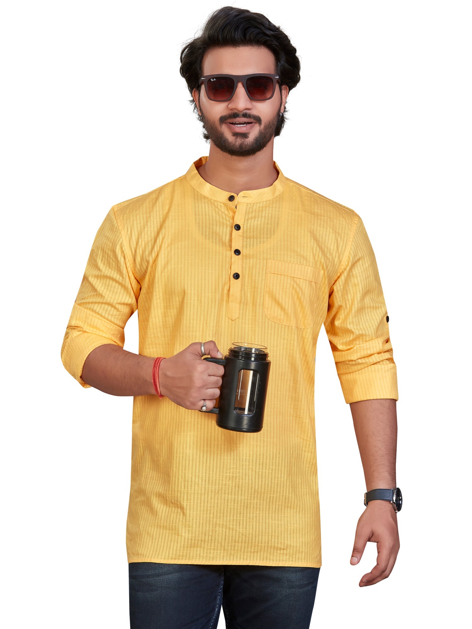 Cotton Short Kurta for Men - Multicolor | SKSRLIYEL3 | DesiQlo