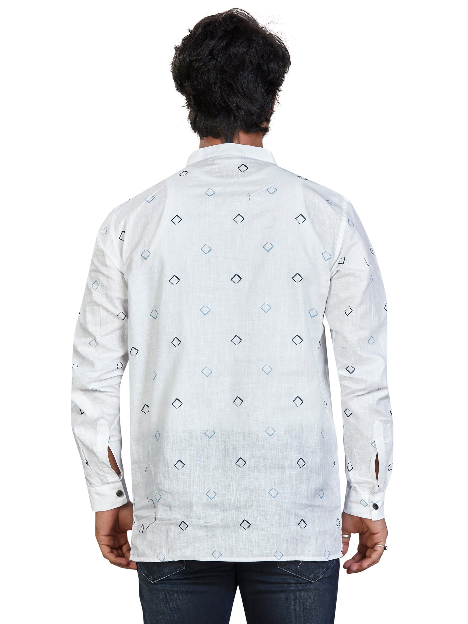 Cotton Short Kurta for Men - White | SKSRSQWBL3 | DesiQlo