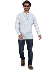 Cotton Short Kurta for Men - White | SKSRSQWBL3