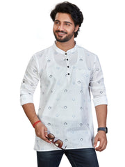 Cotton Short Kurta for Men - White | SKSRSQWBL3