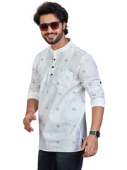 Cotton Short Kurta for Men - White | SKSRSQWBL3
