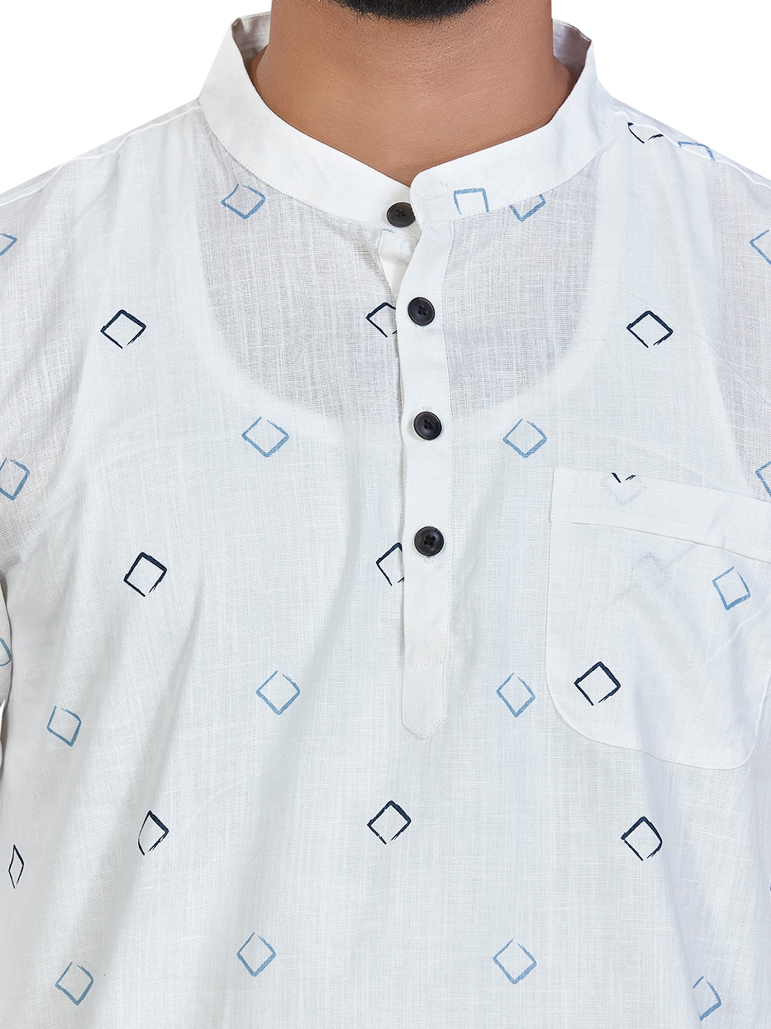 Cotton Short Kurta for Men - White | SKSRSQWBL3 | DesiQlo