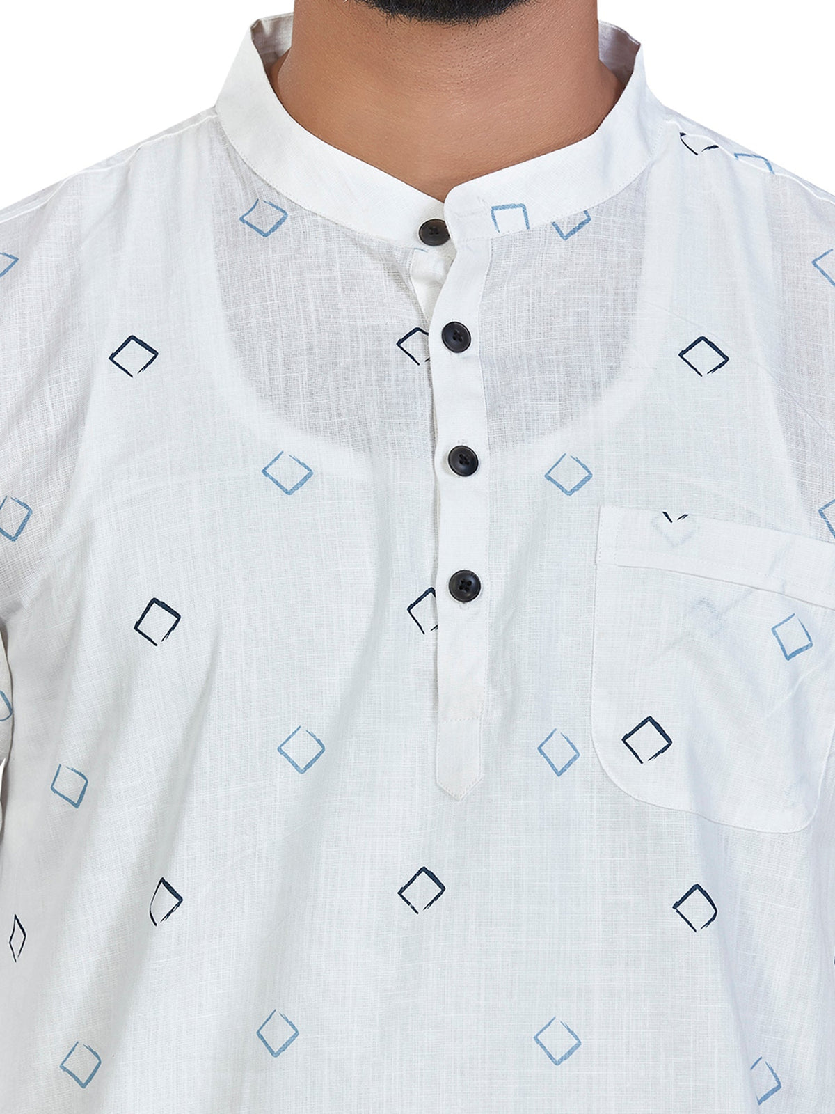 Cotton Short Kurta for Men - White | SKSRSQWBL3