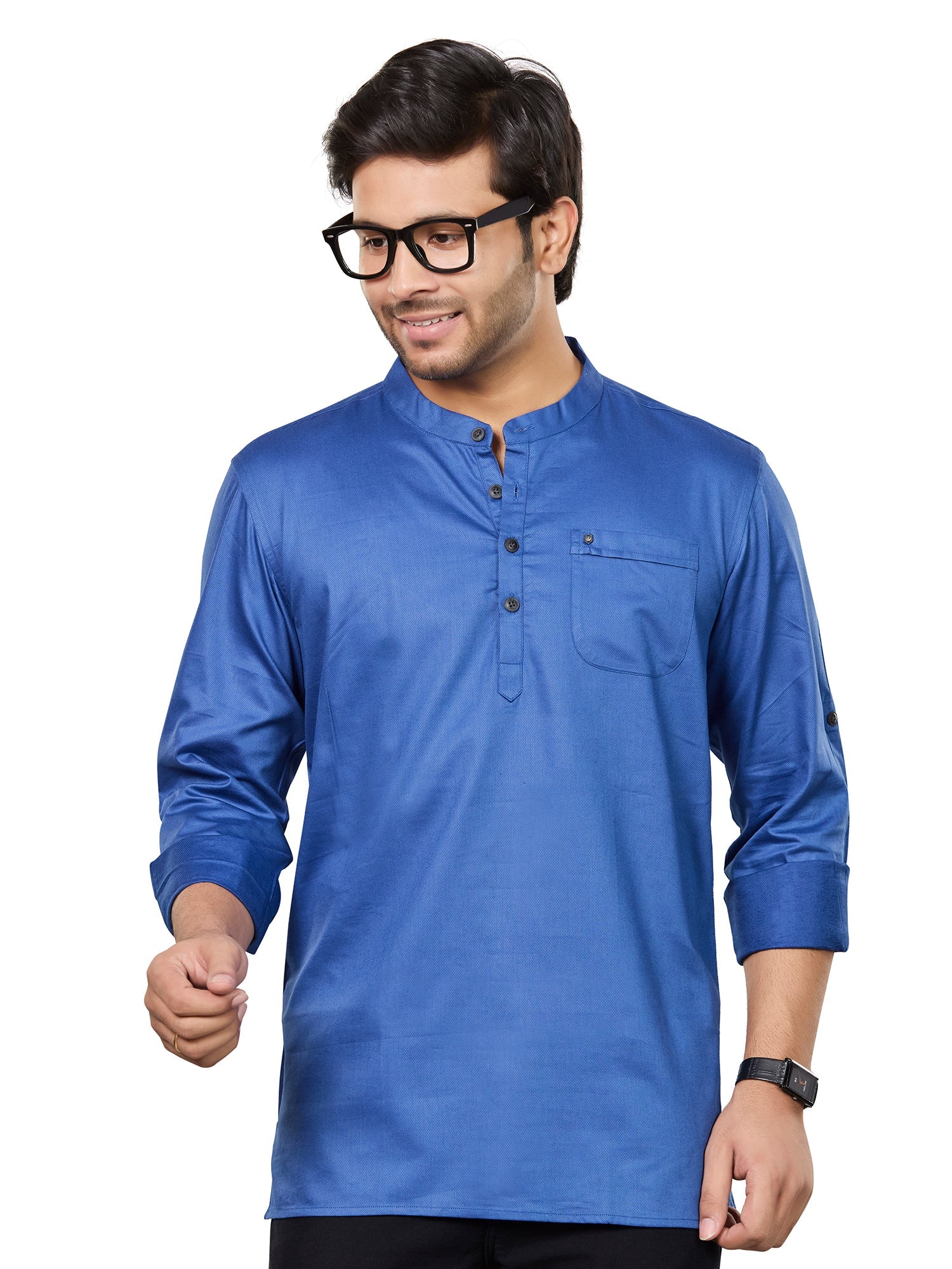 Cotton Short Kurta for Men - Blue | SKRECBBLU3 | DesiQlo