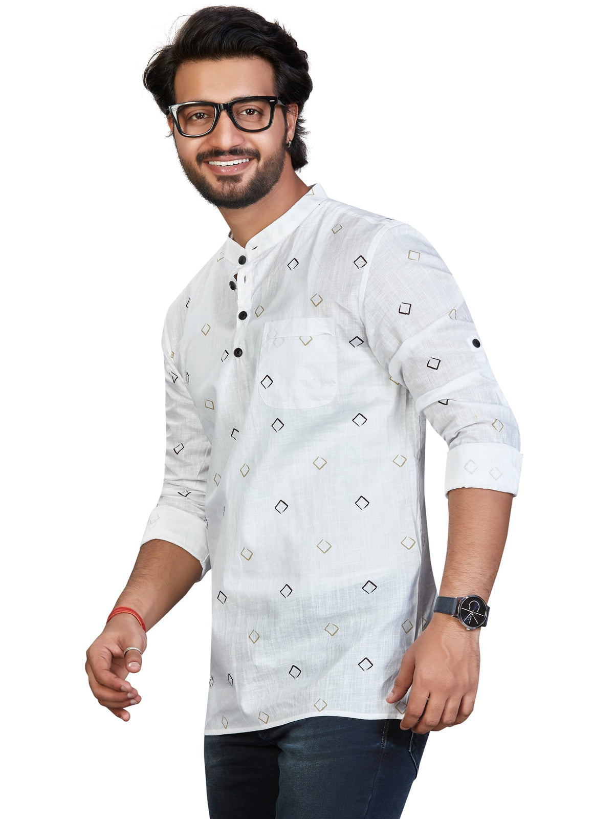 Cotton Short Kurta for Men - White | SKSRSQWGOL