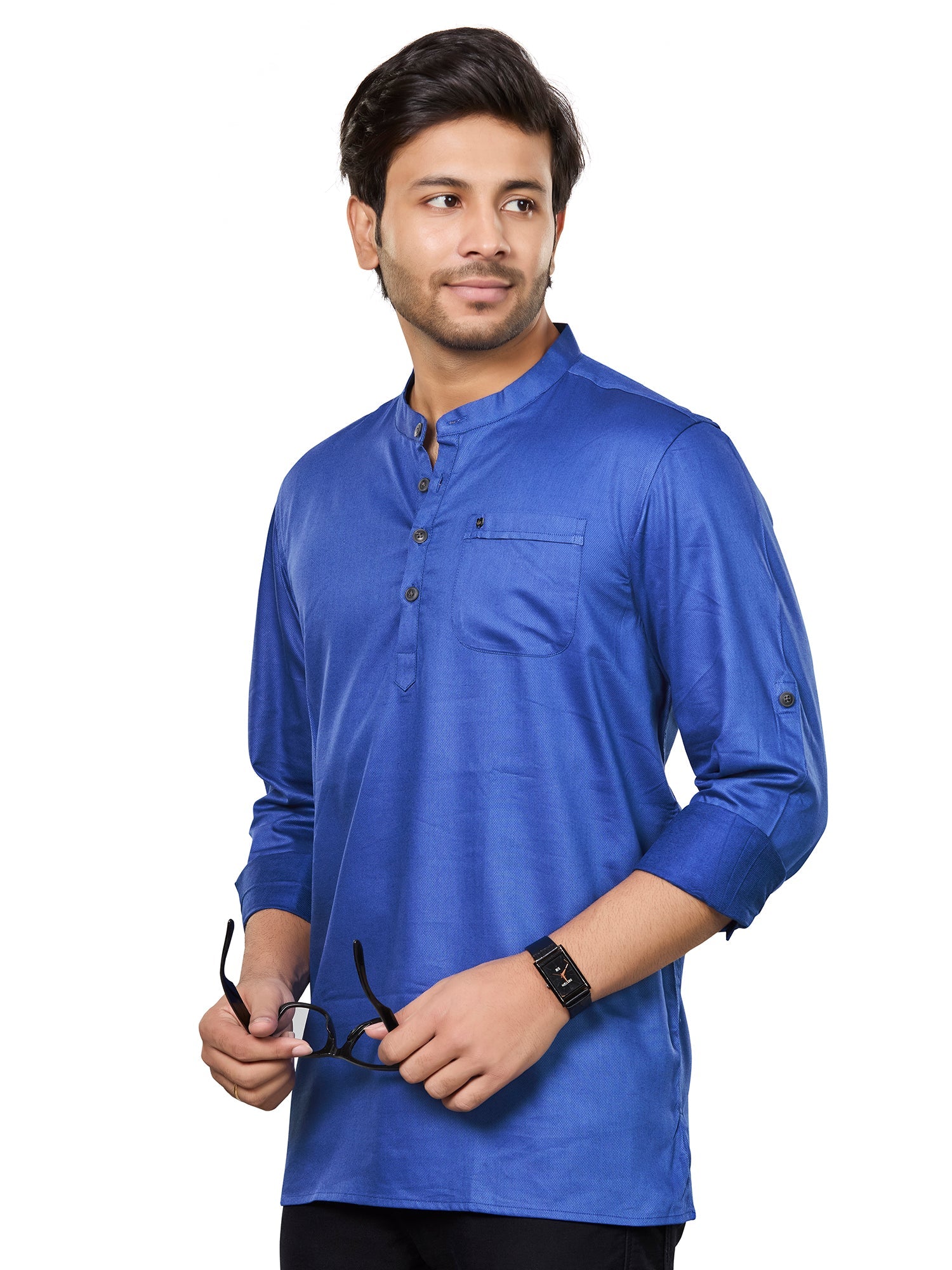 Cotton Short Kurta for Men - Blue | SKRECBBLU3 | DesiQlo