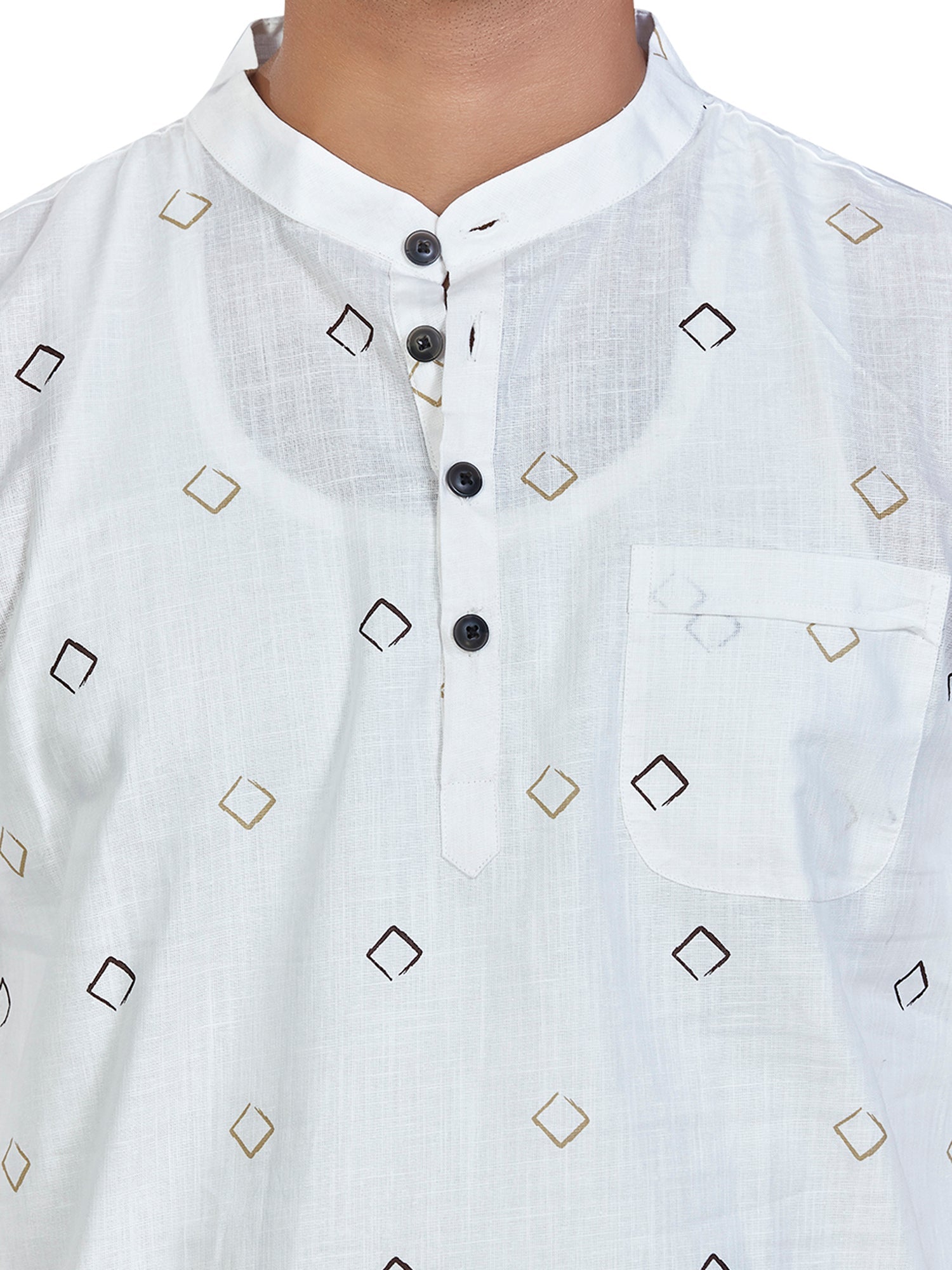 Cotton Short Kurta for Men - White | SKSRSQWGOL | DesiQlo