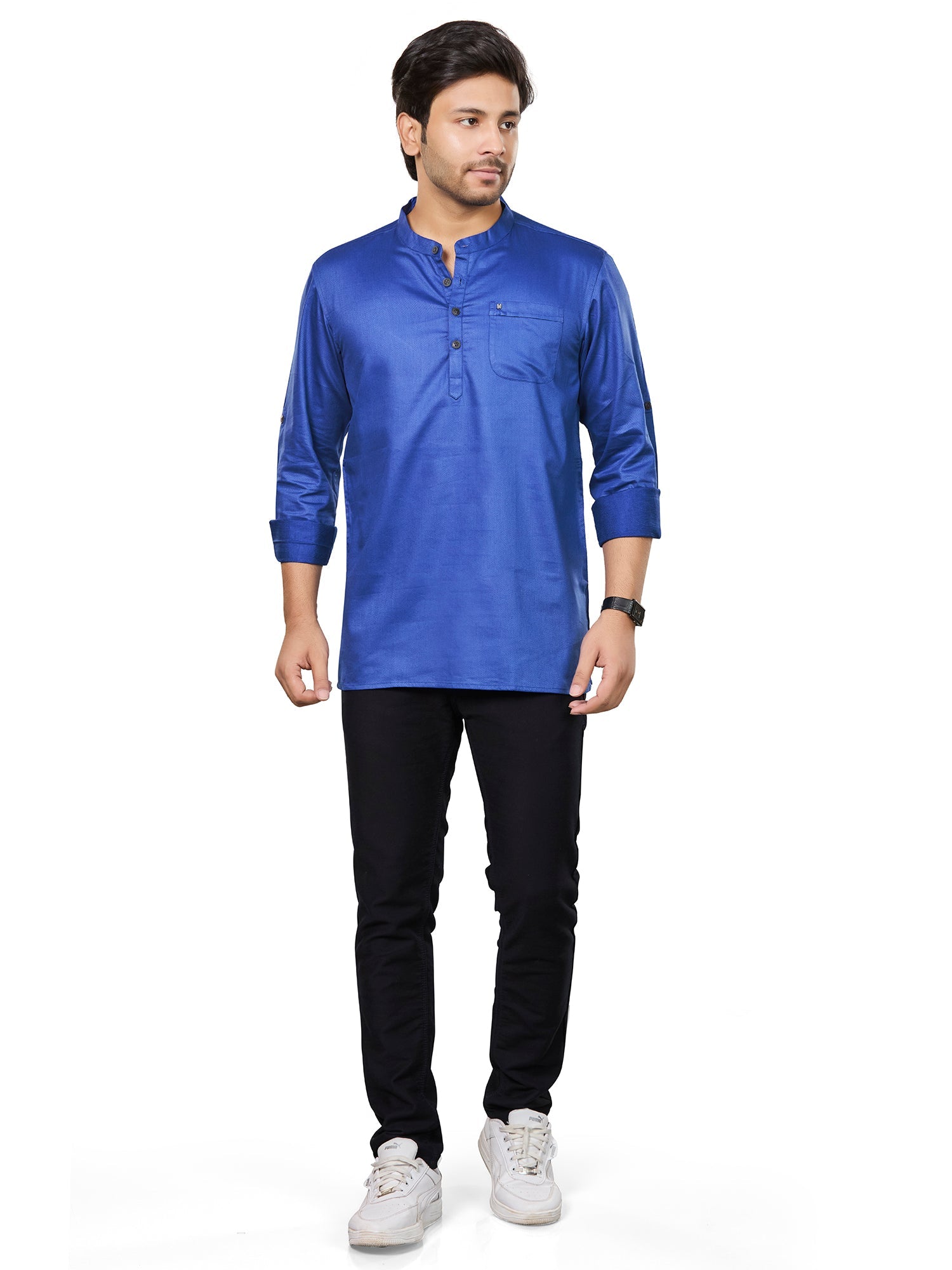 Cotton Short Kurta for Men - Blue | SKRECBBLU3 | DesiQlo