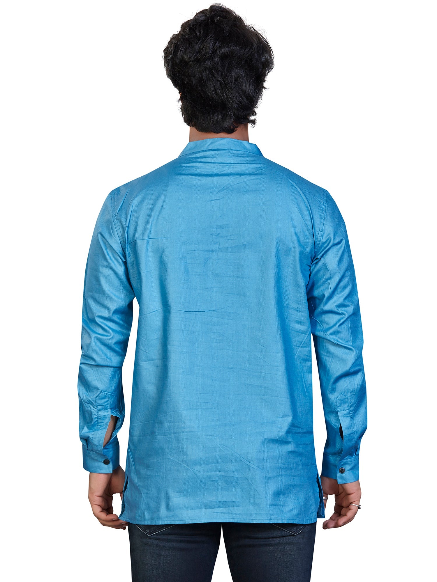 Cotton Short Kurta for Men - Blue | SKSRSSBLU3 | DesiQlo