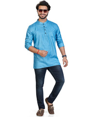 Cotton Short Kurta for Men - Blue | SKSRSSBLU3