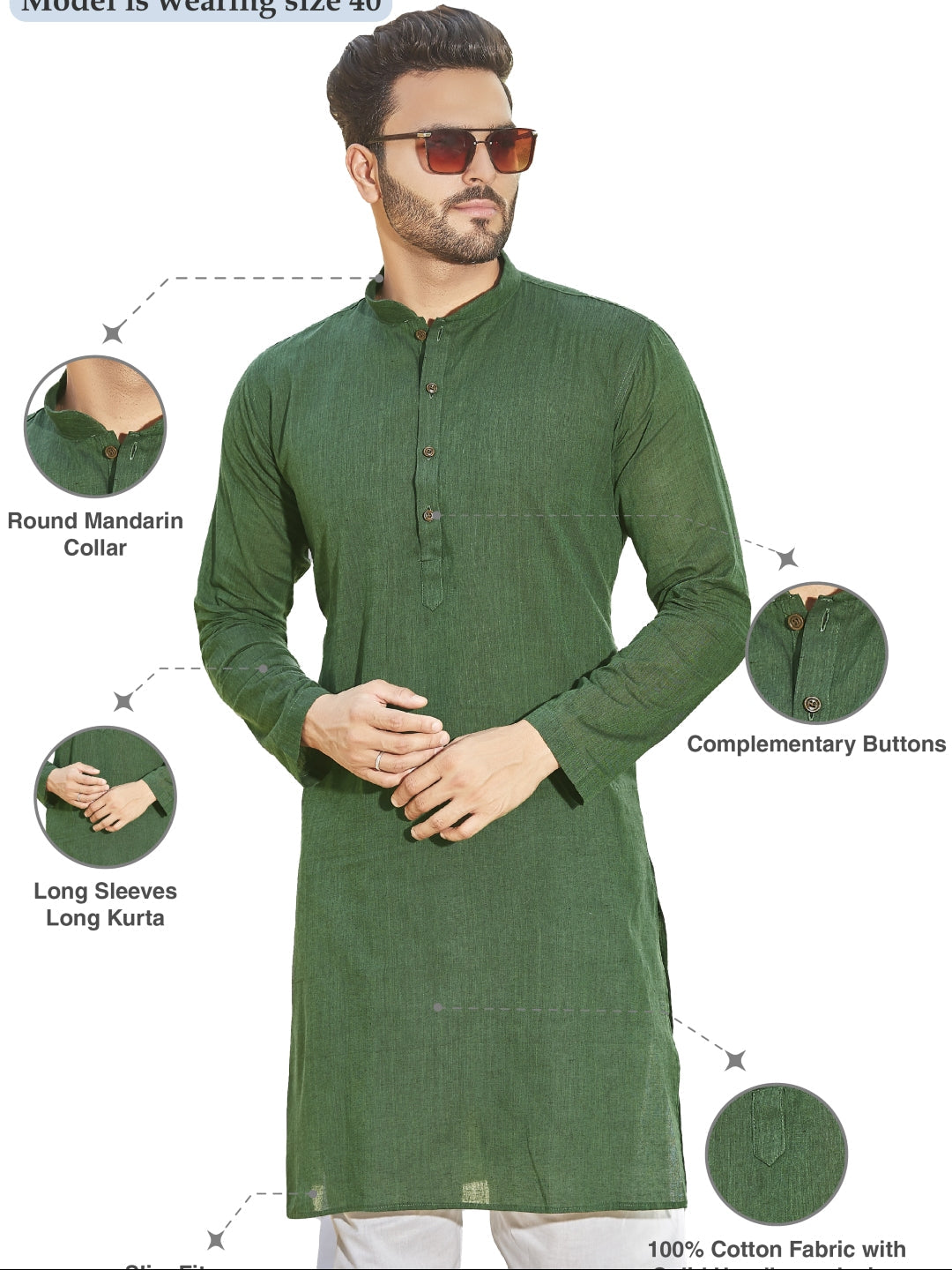 Cotton Kurta for Men - Green | KUDU57072G | DesiQlo