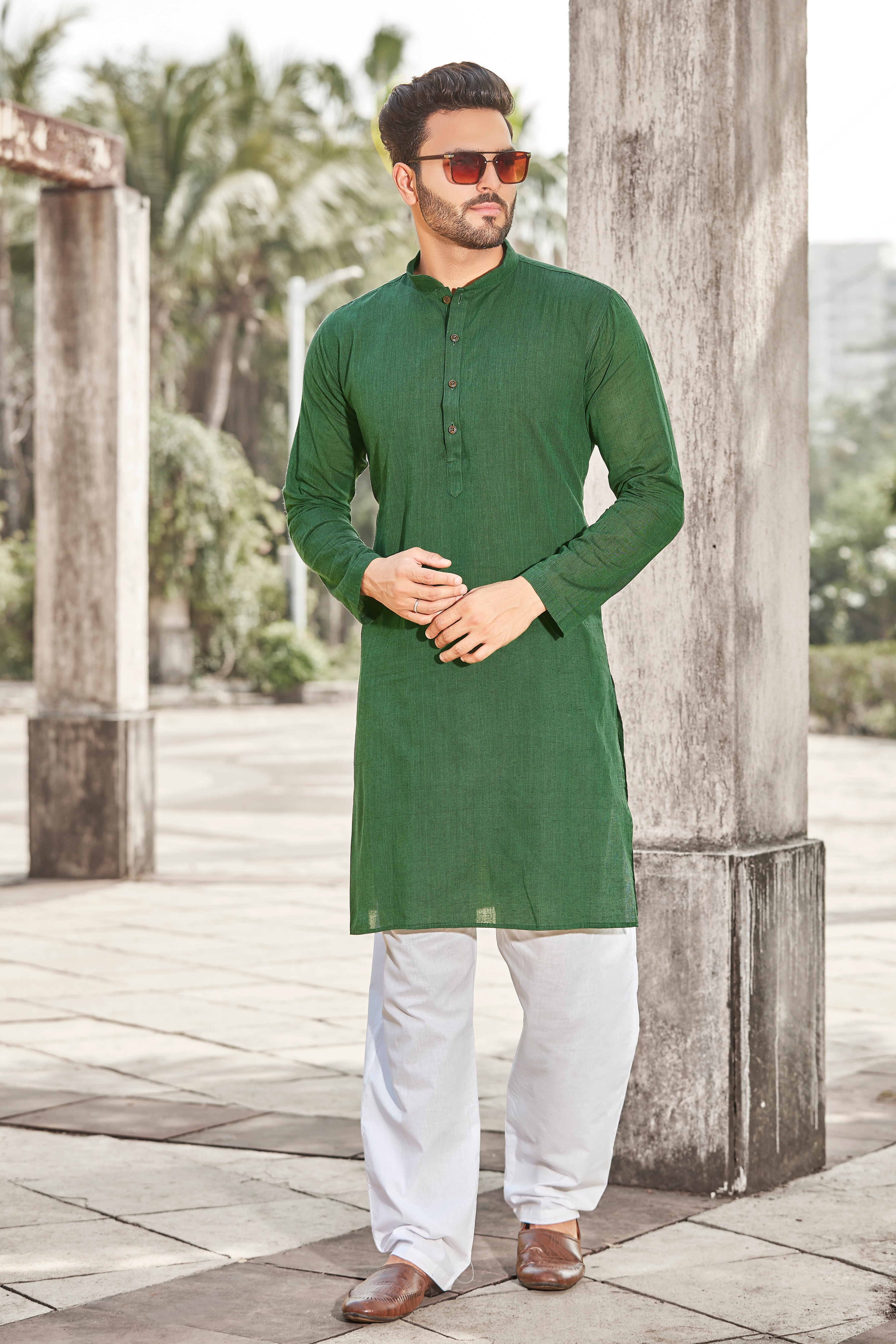 Cotton Kurta for Men - Green | KUDU57072G | DesiQlo