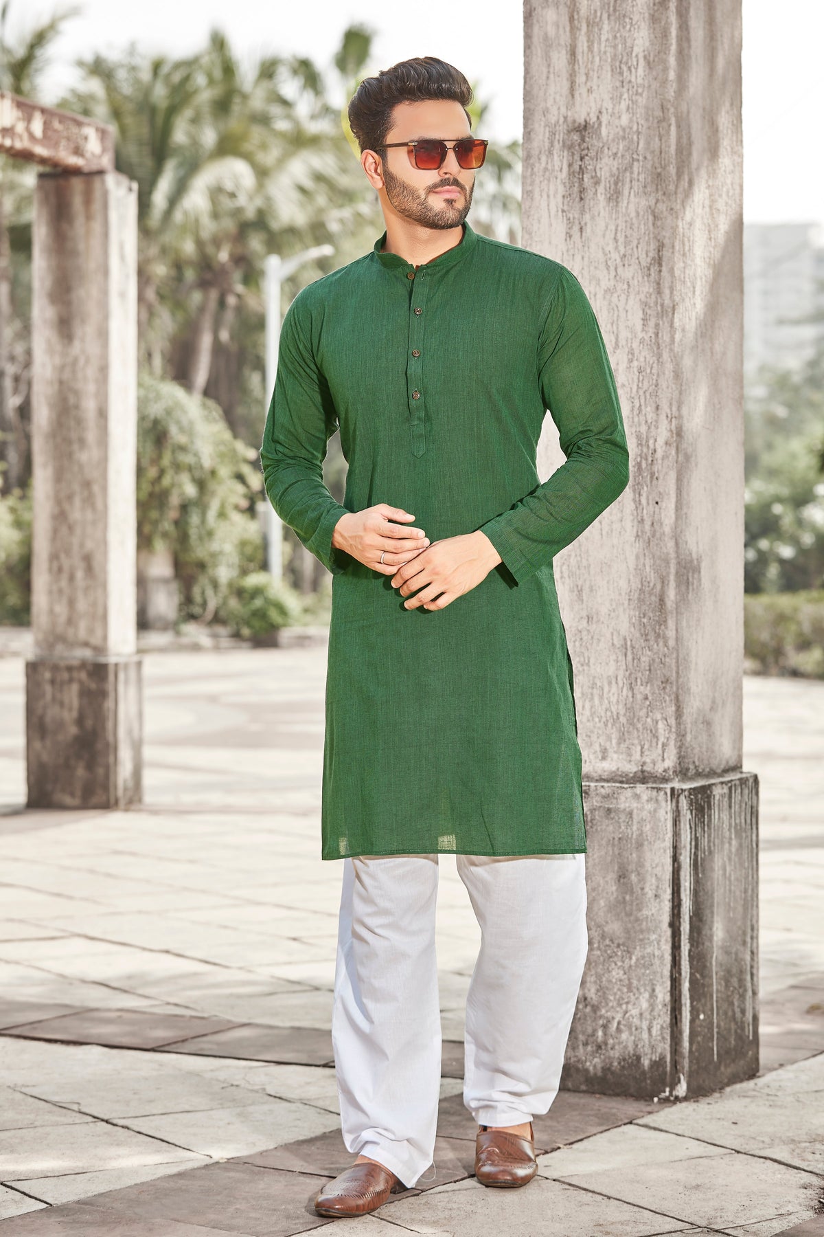 Cotton Kurta for Men - Green | KUDU57072G