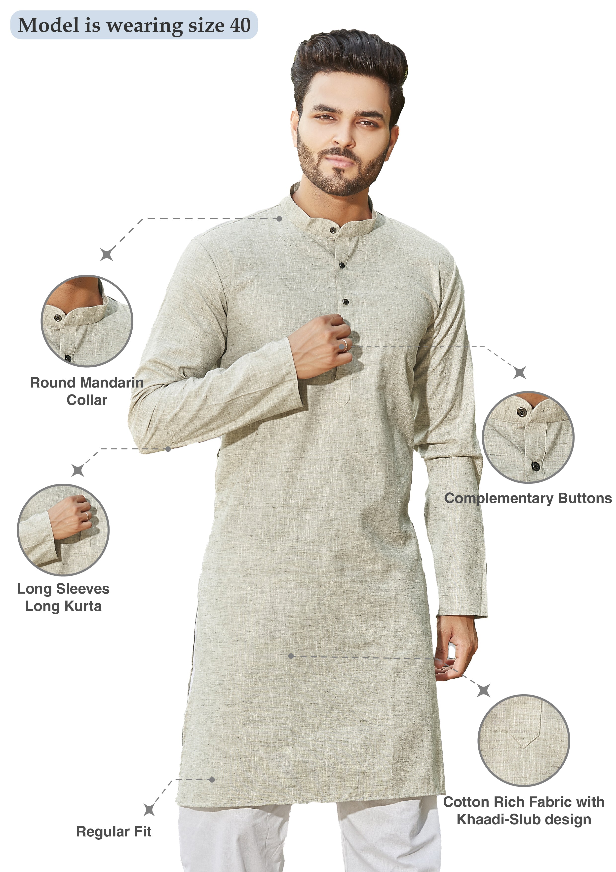 Cotton Kurta for Men - Grey | KPREKHOL38 | DesiQlo