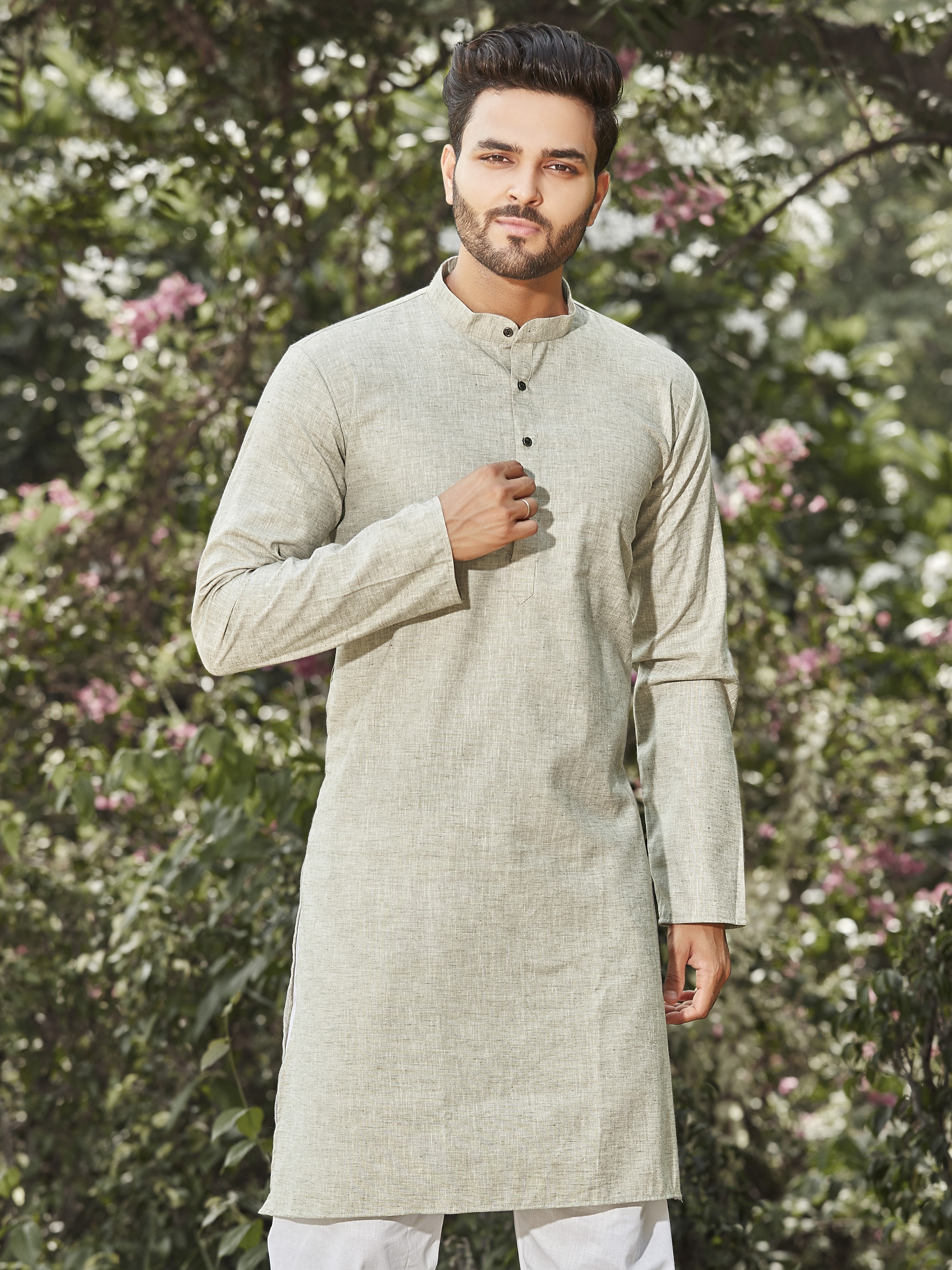 Cotton Kurta for Men - Grey | KPREKHOL38 | DesiQlo