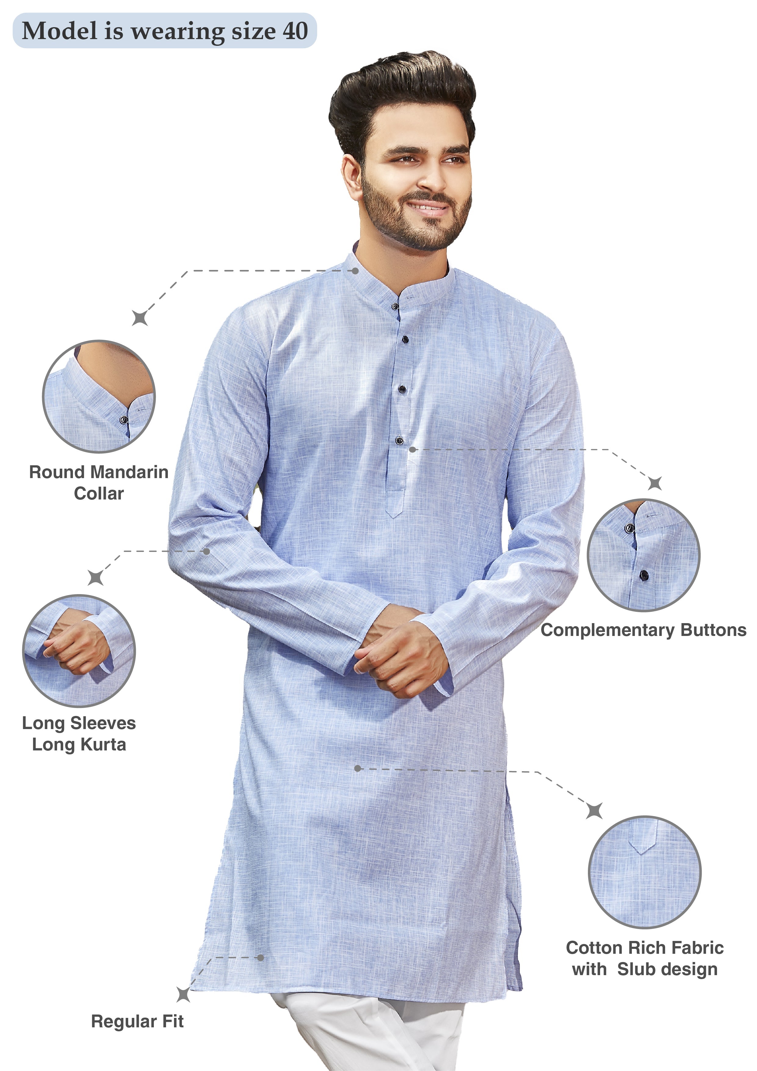 Cotton Kurta for Men - Blue | KPRESLBLU3 | DesiQlo