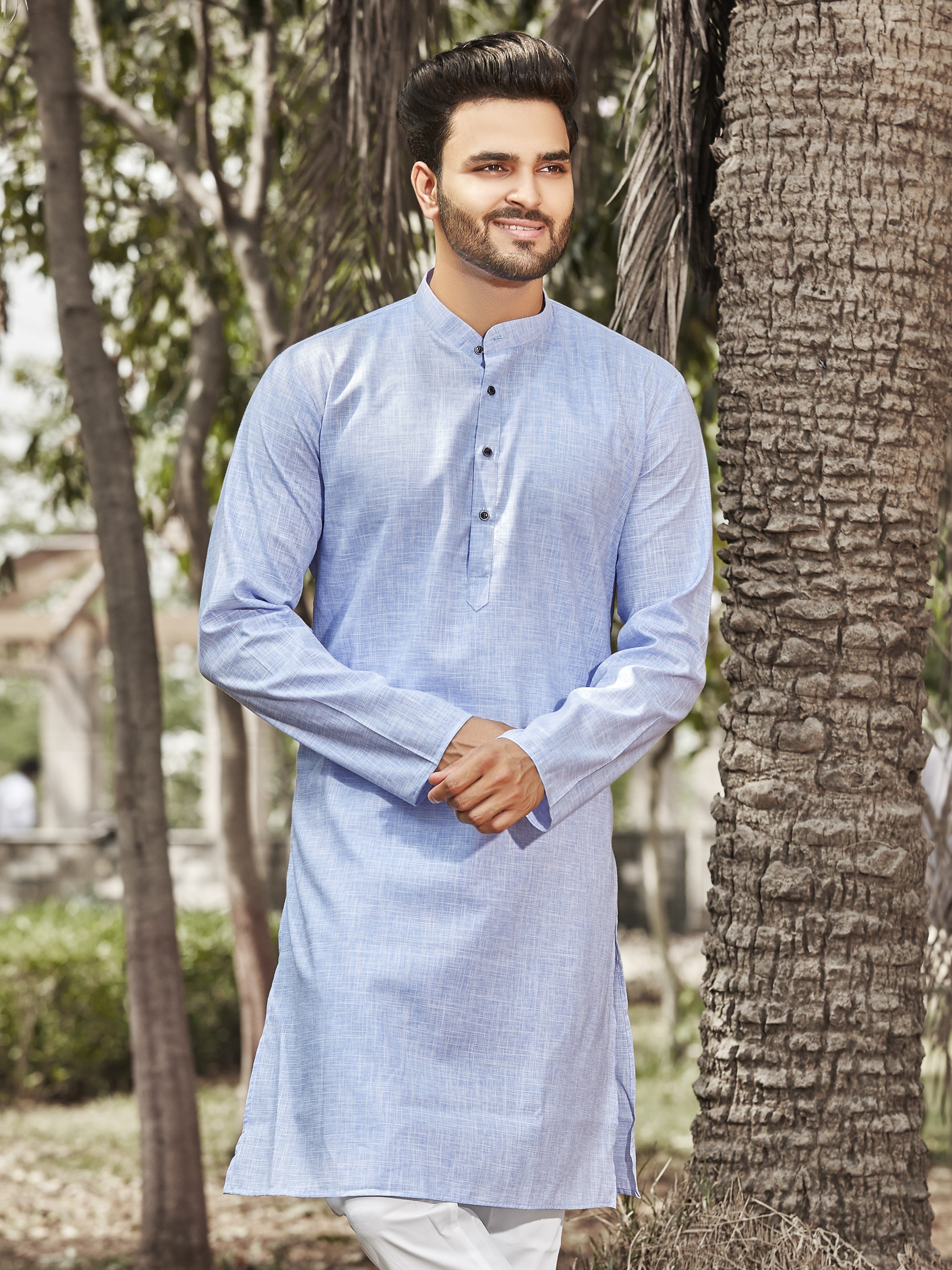 Cotton Kurta for Men - Blue | KPRESLBLU3 | DesiQlo