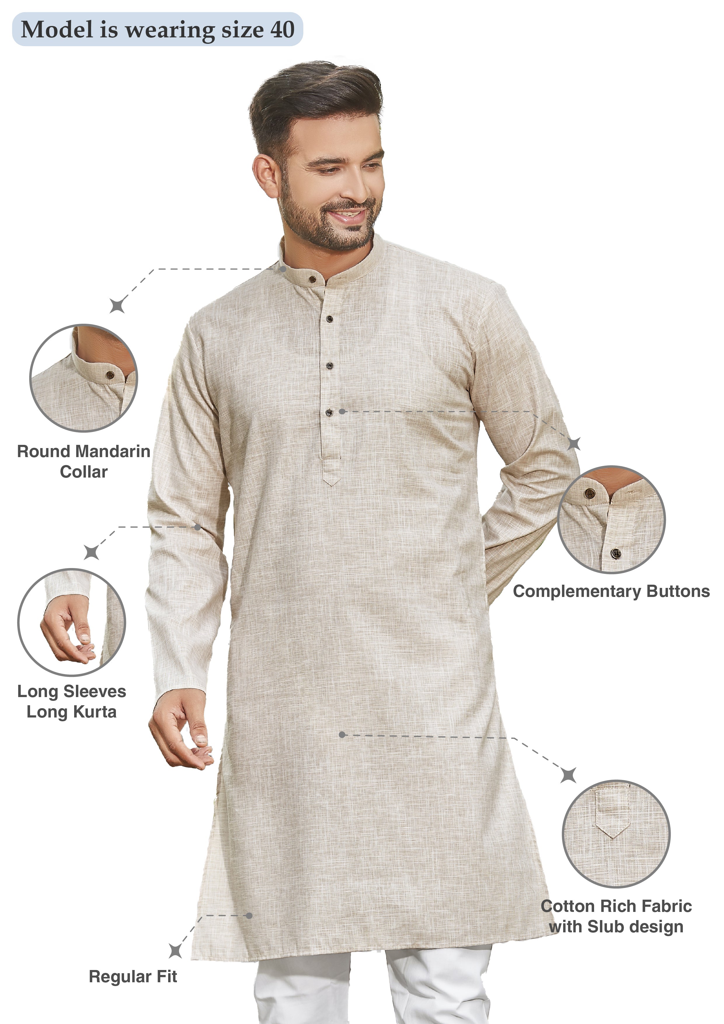 Cotton Kurta for Men - Beige | KPRESLBE38 | DesiQlo