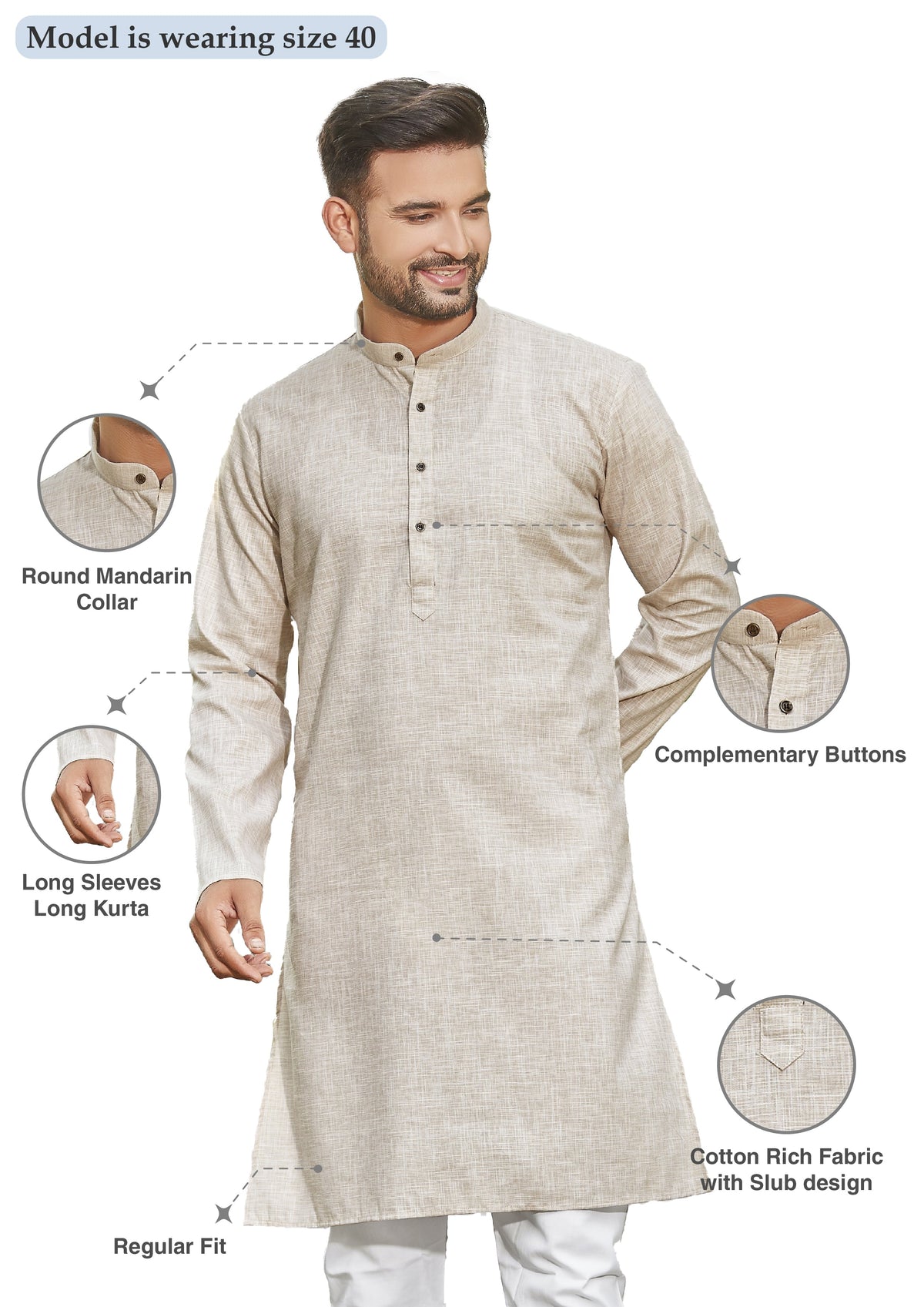 Cotton Kurta for Men - Beige | KPRESLBE38