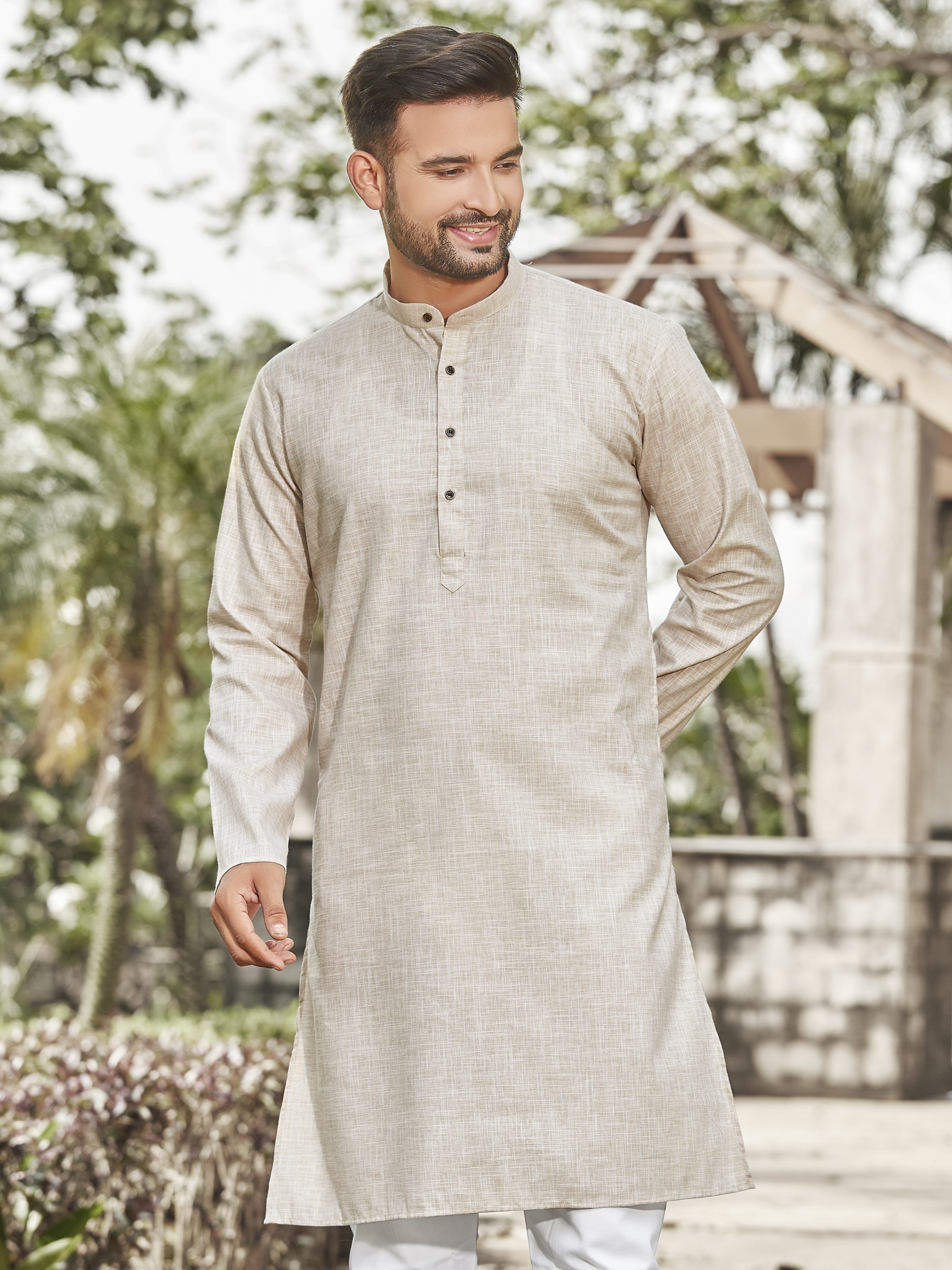 Cotton Kurta for Men - Beige | KPRESLBE38 | DesiQlo